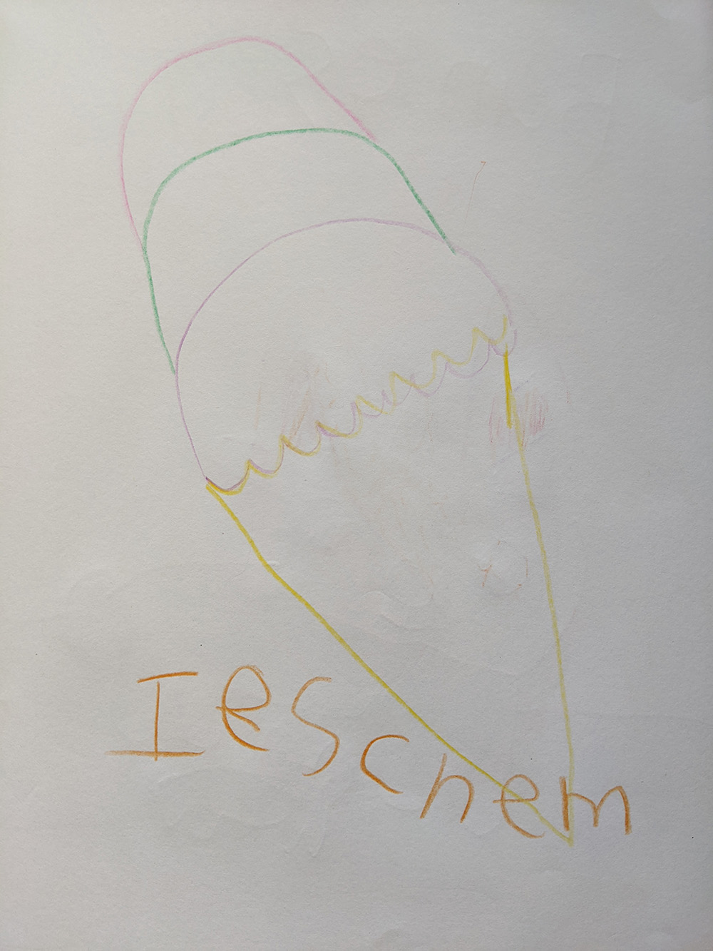 A drawing of an ice cream cone, with three scoops, above text reading 